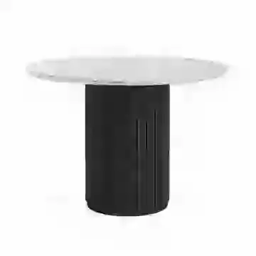 120cm Round Black Mango Wood Table with Marble Top and Ribbed Leg